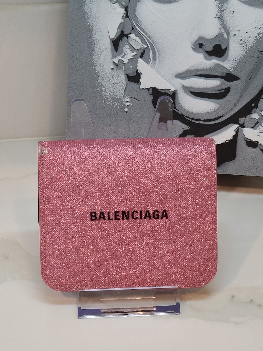Balenciaga Glittery Pink Cash Flap bifold Women's wallet Coin Card Holder - Picture 3 of 13